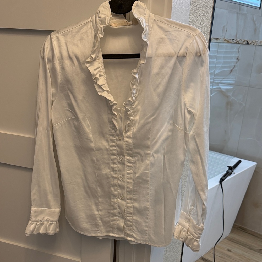 Soft Surroundings White Ruffle Blouse